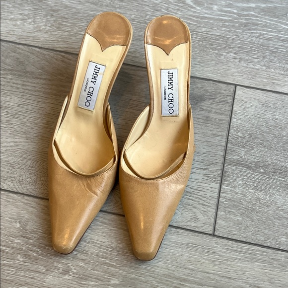 Jimmy Choo camel kitten heel classic pointy toe Leather slip on Mules 37/ 6 - Picture 8 of 12